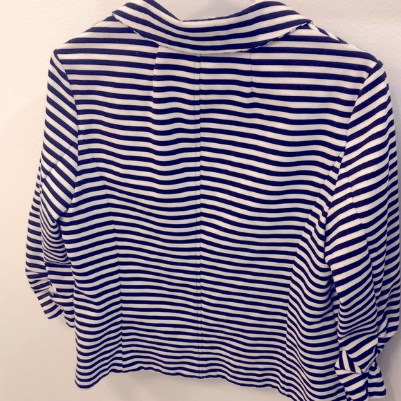 [gnw] Women's Blazer Scrunched 3/4 Sleeves Black & White Striped Size Medium - Picture 9 of 11